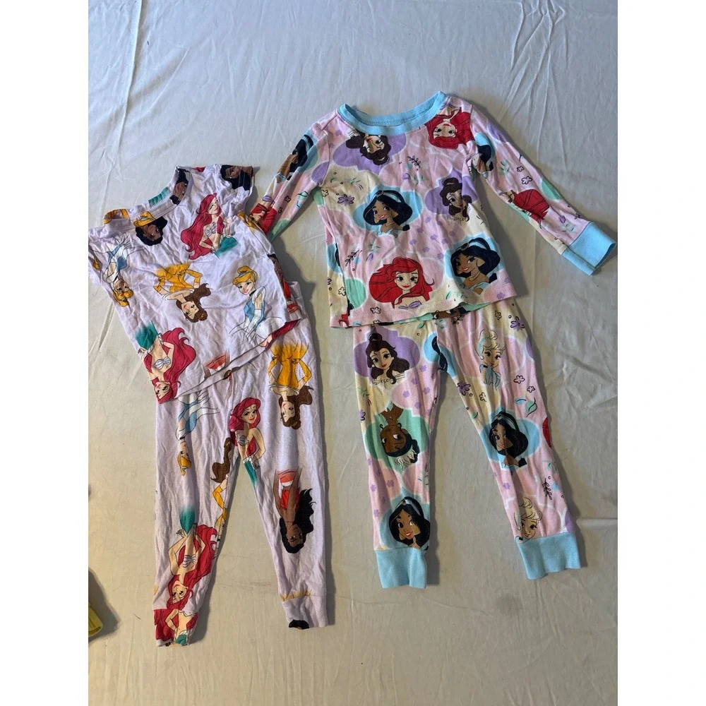 Disney Princess Pajama Set Bundle Girls 4T Pink Purple Good‎ Snug Fit Cotton